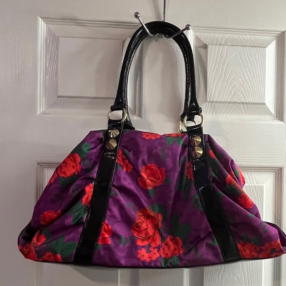 Betsey Johnson Purple skulls and roses 90s Y2k studded hobo handbag HTF RARE - Picture 2 of 15